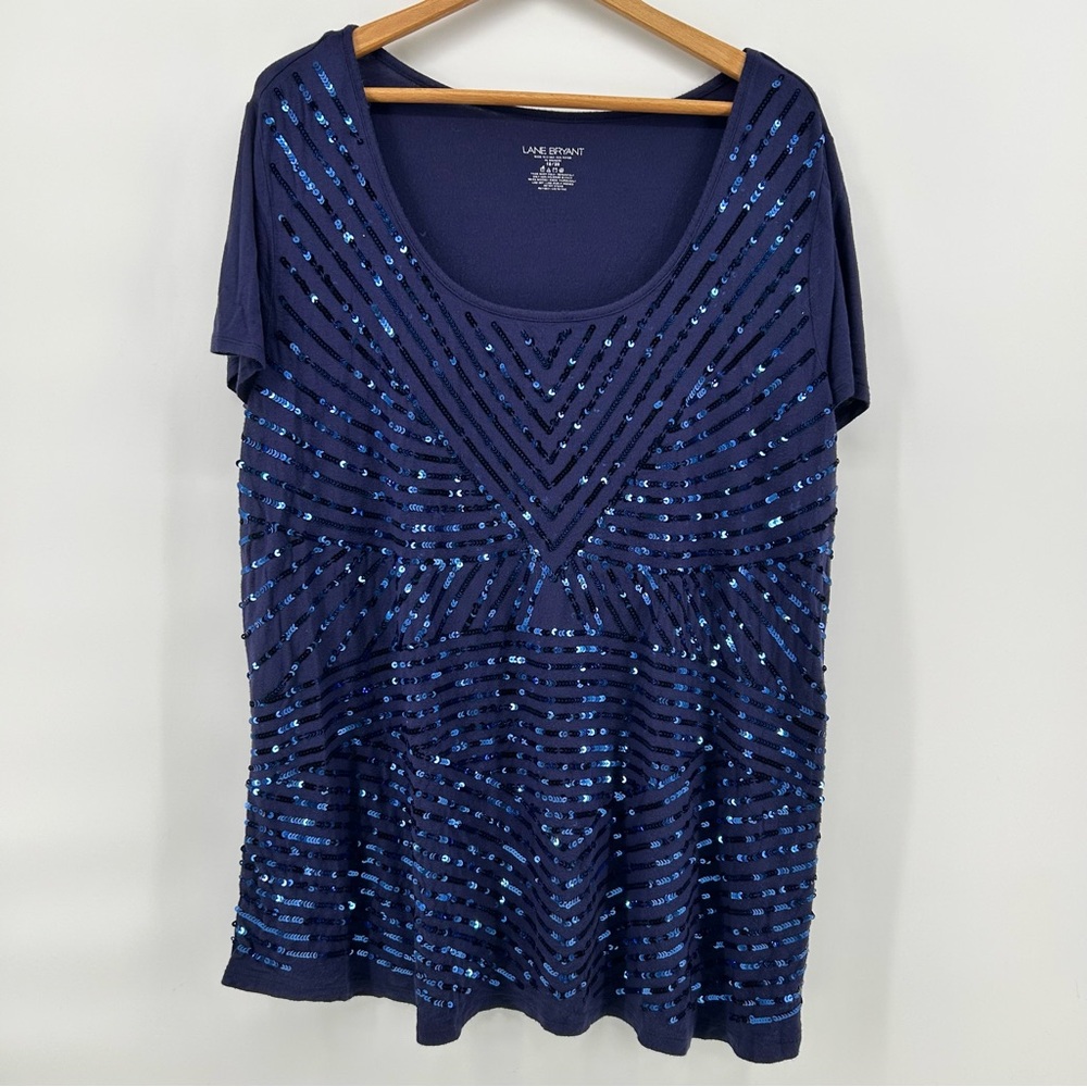 Lane Bryant Dark Blue Plus Size 18/20 Dressy Sequence Short Sleeve Top‎ Blouse